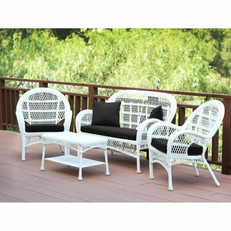 JECO 4 Piece Santa Maria White Wicker Conversation Set, Black Cushion W00209-G-FS017